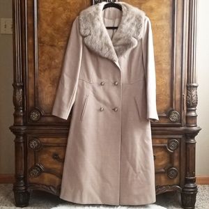 Baltman&Co Tan Wool Longline Winter Coat Brown Fur